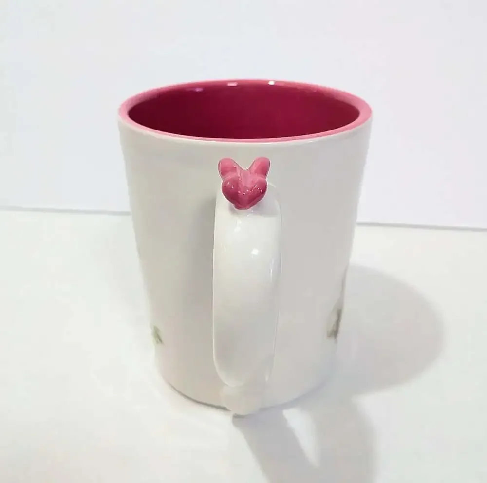 Pier 1 Easter Bunny Mug with Butterfly on Handle and Pink Interior